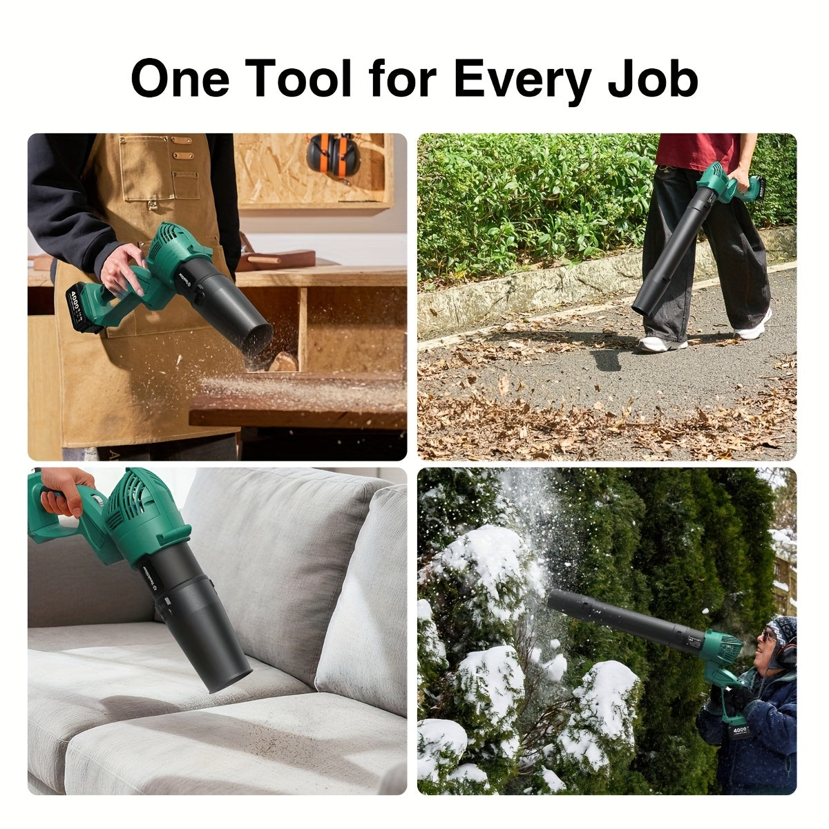 Cordless Leaf Blower 550 CFM with Rotating Head, 2 x 4.0Ah Batteries & Fast Charger,