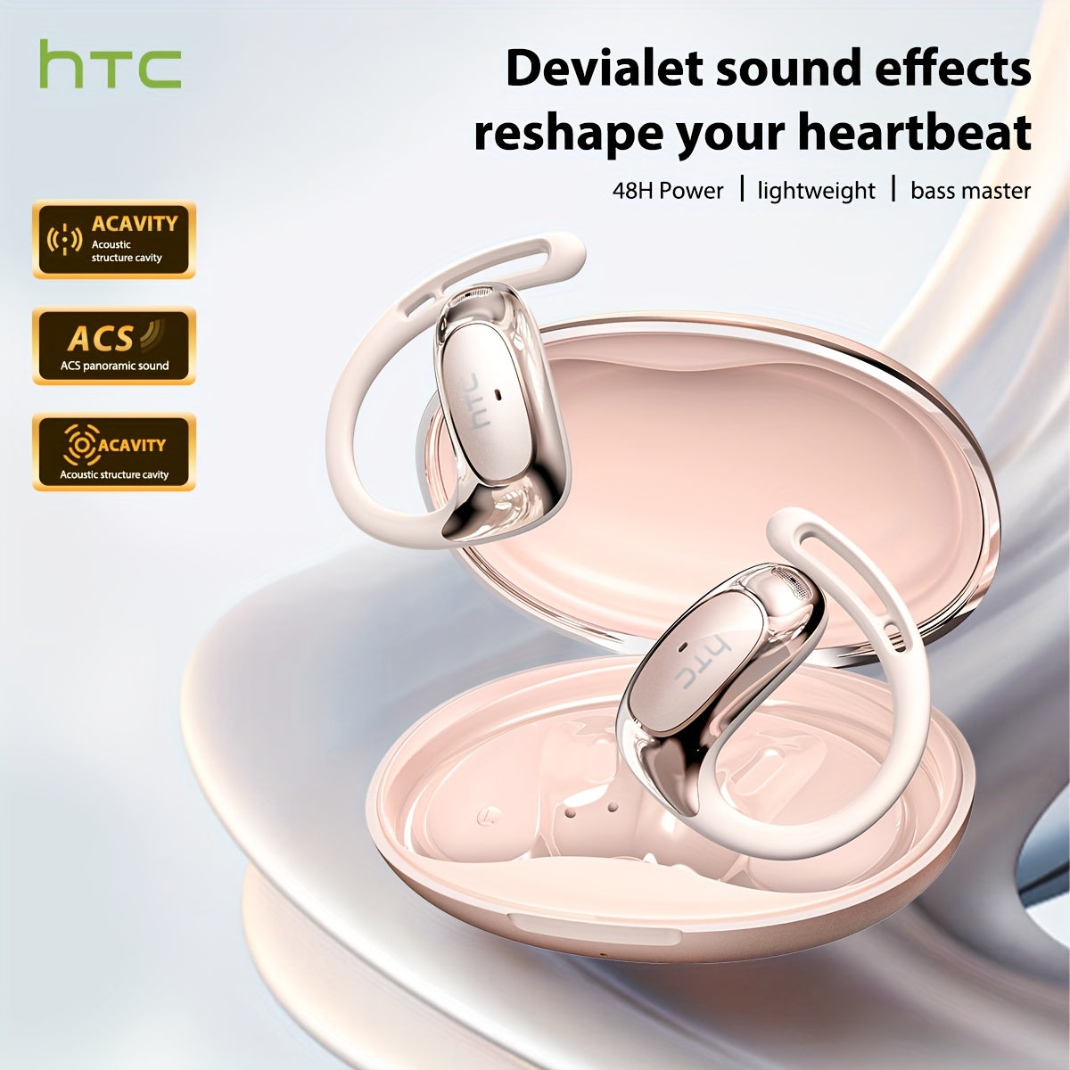 HTC NE35 AI Translation Earbuds – Open-Ear Wireless Headphones