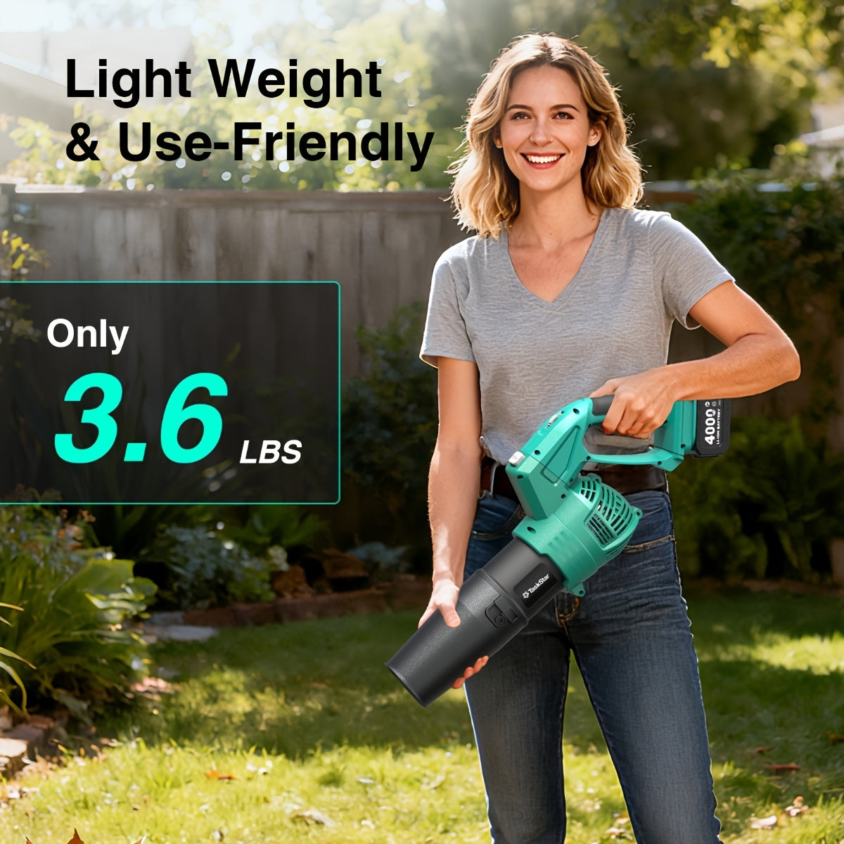 Cordless Leaf Blower 550 CFM with Rotating Head, 2 x 4.0Ah Batteries & Fast Charger,