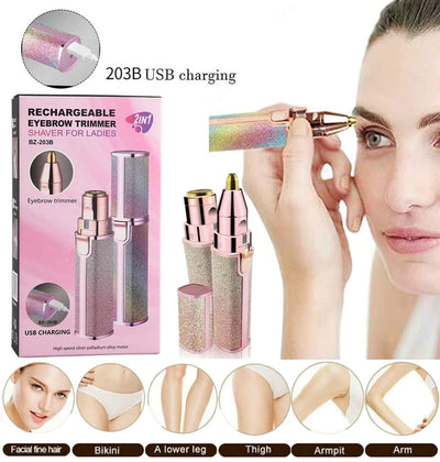 2-in-1 Rechargeable Nose Hair & Eyebrow Trimmer with LED Light