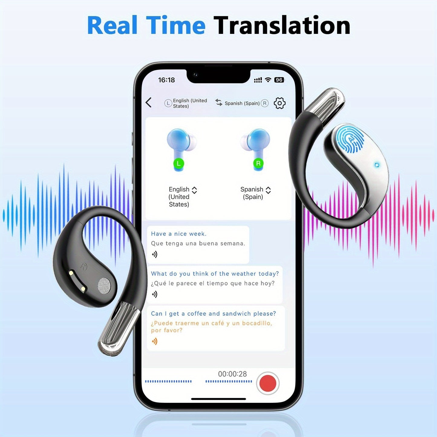 AI Language Translator Earbuds, 156 Languages & Accents, Real-Time 3-in-1 Translation