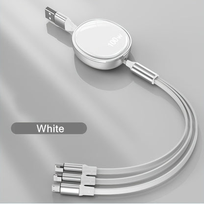 100W 3-in-1 Fast Charging Cable – Retractable USB Charger with Type-C
