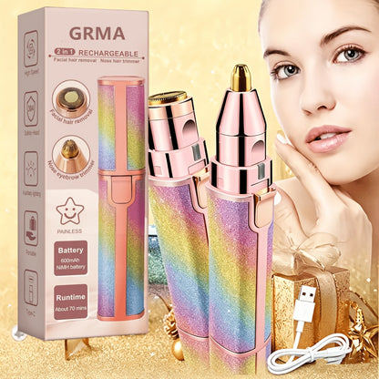 2-in-1 Rechargeable Nose Hair & Eyebrow Trimmer with LED Light