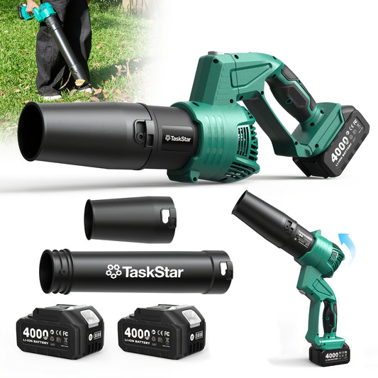 Cordless Leaf Blower 550 CFM with Rotating Head, 2 x 4.0Ah Batteries & Fast Charger,