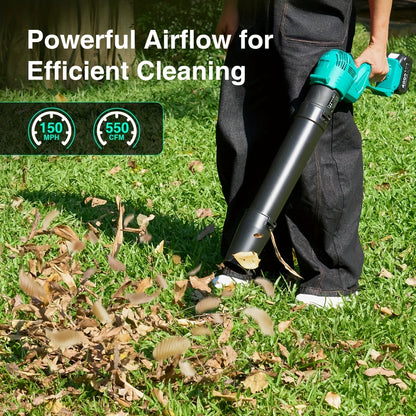 Cordless Leaf Blower 550 CFM with Rotating Head, 2 x 4.0Ah Batteries & Fast Charger,