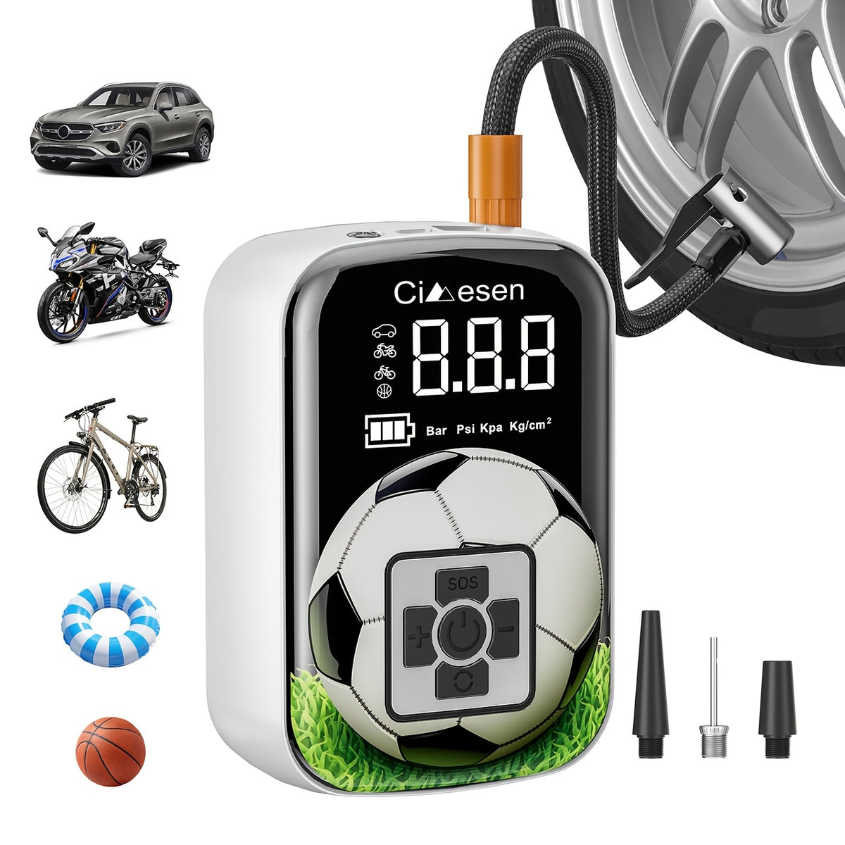 Portable Tire Inflator Air Compressor Cordless Electric Air Pump with Digital Display