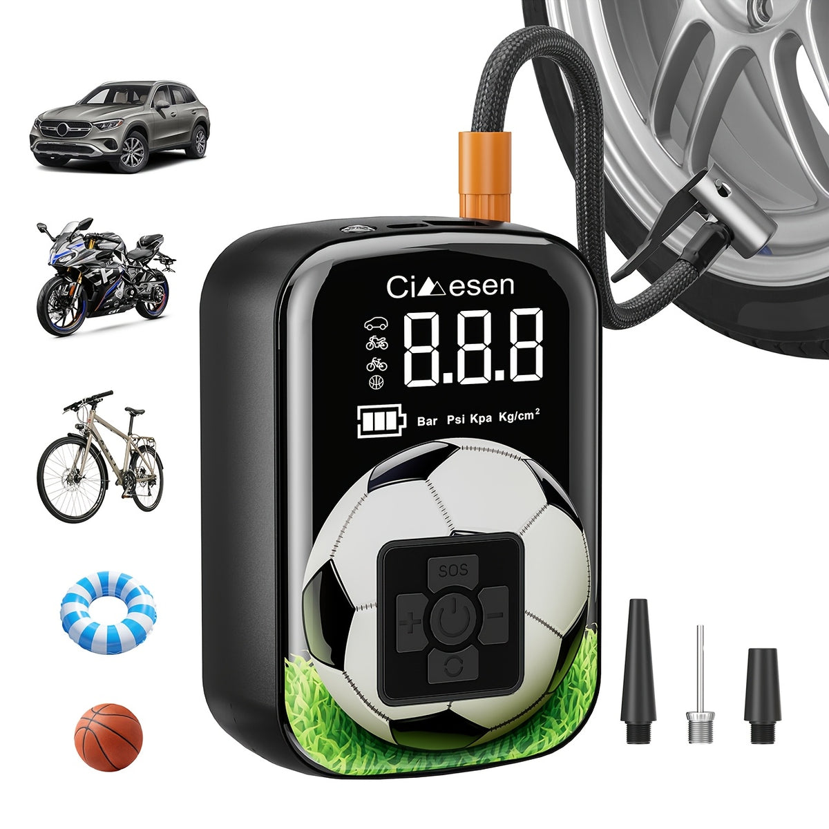 Portable Tire Inflator Air Compressor Cordless Electric Air Pump with Digital Display