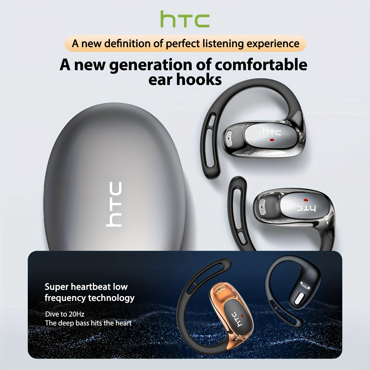 HTC NE35 AI Translation Earbuds – Open-Ear Wireless Headphones