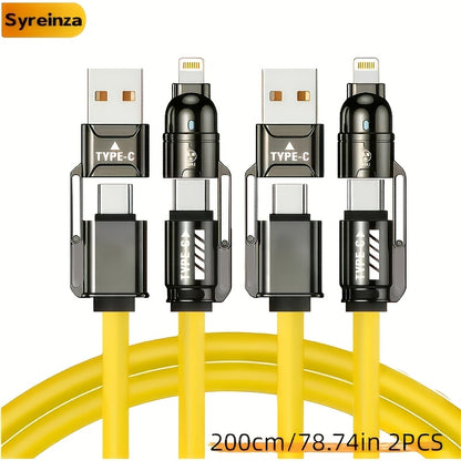 2-Pack 240W 4-in-1 Fast Charging Cable Set – USB-A, USB-C & Lightning Multi-Function