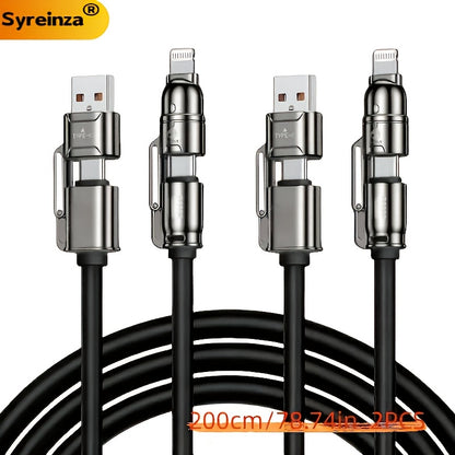2-Pack 240W 4-in-1 Fast Charging Cable Set – USB-A, USB-C & Lightning Multi-Function
