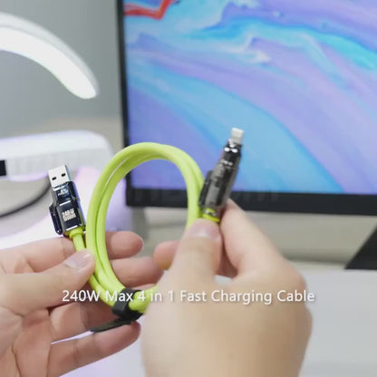 2-Pack 240W 4-in-1 Fast Charging Cable Set – USB-A, USB-C & Lightning Multi-Function