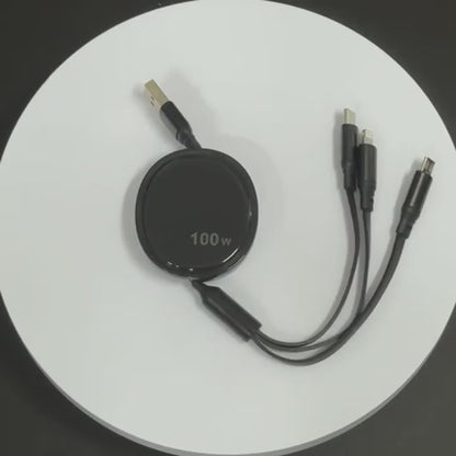 100W 3-in-1 Fast Charging Cable – Retractable USB Charger with Type-C